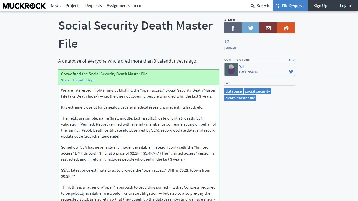 Social Security Death Master File - MuckRock